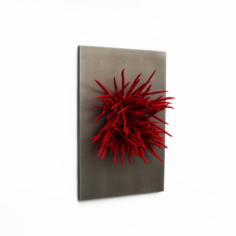 Set von 3 modernen roten Wandskulptur, 3D-Faser-Wandkunst, gefilzte Wolle Wandkunst, Statement Wandkunst, zeitgenössische Kunst, Loft-Wand-Dekor Bild 7
