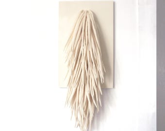 Fiber Art Wall Hanging, White Felted Wool Wall Art, Textured Wabi Sabi Wall Sculpture