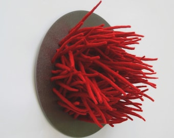 3D Wall Sculpture: Modern Red Fiber Art, Felted Wool Art