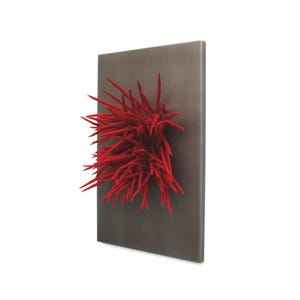 Set von 3 modernen roten Wandskulptur, 3D-Faser-Wandkunst, gefilzte Wolle Wandkunst, Statement Wandkunst, zeitgenössische Kunst, Loft-Wand-Dekor Bild 8