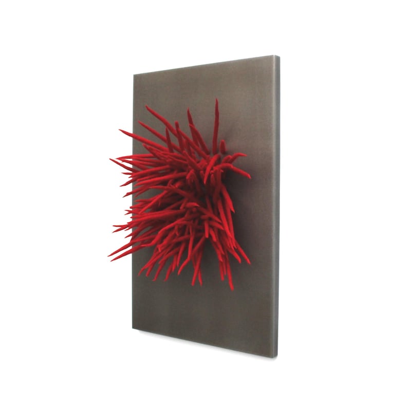 Set von 3 modernen roten Wandskulptur, 3D-Faser-Wandkunst, gefilzte Wolle Wandkunst, Statement Wandkunst, zeitgenössische Kunst, Loft-Wand-Dekor Bild 8