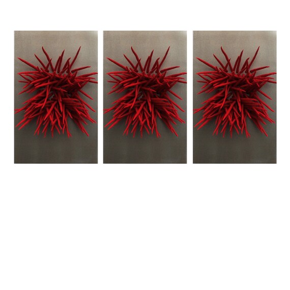 Set of 3 Modern Red Wall Sculpture , 3D Fiber Wall Art, Felted Wool Wall Art, Statement Wall Art, Contemporary Art, Loft wall decor