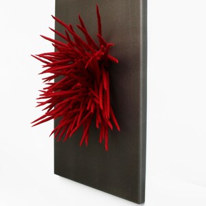 Set von 3 modernen roten Wandskulptur, 3D-Faser-Wandkunst, gefilzte Wolle Wandkunst, Statement Wandkunst, zeitgenössische Kunst, Loft-Wand-Dekor Bild 9