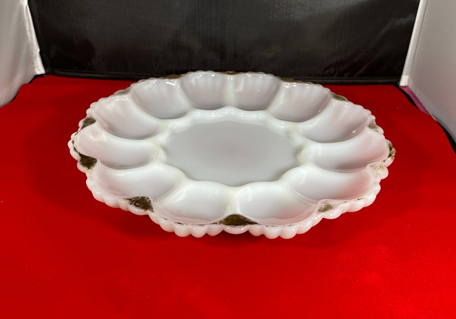 Vintage Antique Milk Glass Egg Platter Gold Rim Egg Plate Etsy
