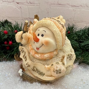 Snowman Votive Tea Light Holder “Let It Snow” Skiing Snowman in Scarf 2002 Don Mechanic Enterprises