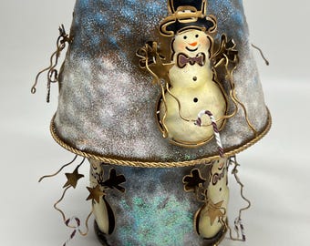 Punched Metal Christmas Snowman Candle Lamp Home Interiors