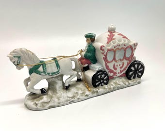 Painted Horse Drawn Carriage Vintage Ceramic Stagecoach Statue by ANCO