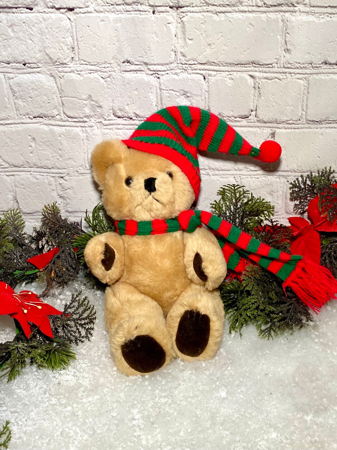Vintage Christmas Teddy Bear Stuffed Jointed Plush Toy With Removable ...