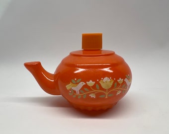 Avon Orange Teapot Honeysuckle Bath Foam Bottle Vintage 1970s