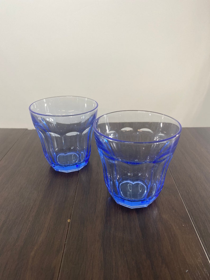 Made in Turkey Pasabahce Whiskey Glasses Double Old Fashioned Drinking Glasses 6 Piece Set of Vintage Blue Tint Glasses
