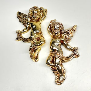Large Gold Cherub Christmas Ornaments Vintage Hollywood Regency Wall Art