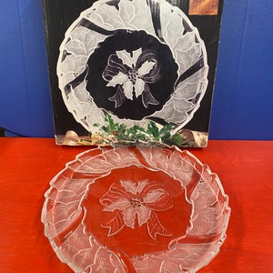 Vintage Holly 13” Round Platter by 5th Ave. Crystal - Crystal Christmas Platter