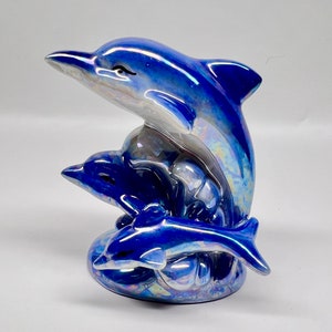 Vintage Norcrest Ceramic Blue Luster Iridescent Dolphin