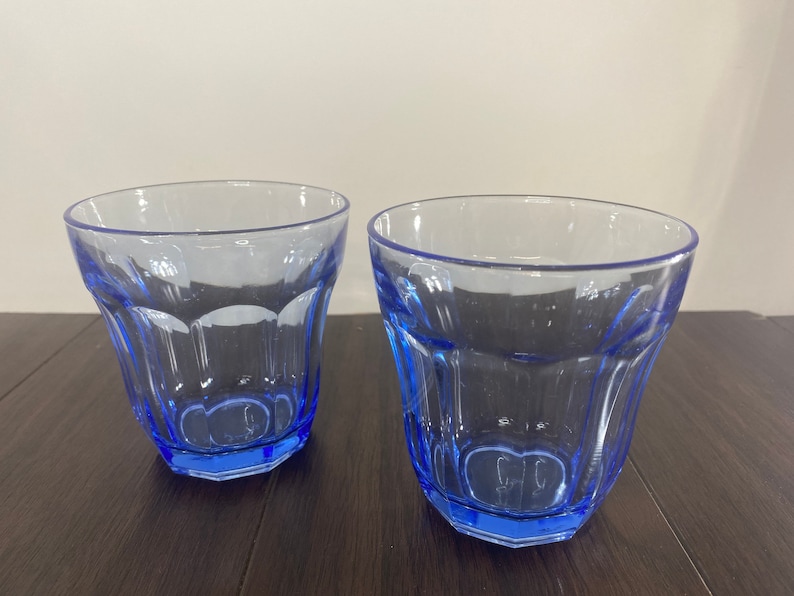 Made in Turkey Pasabahce Whiskey Glasses Double Old Fashioned Drinking Glasses 6 Piece Set of Vintage Blue Tint Glasses