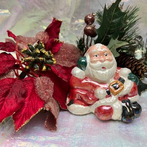 Santa Figurine Vintage Glazed Ceramic Relaxing Santa Statue