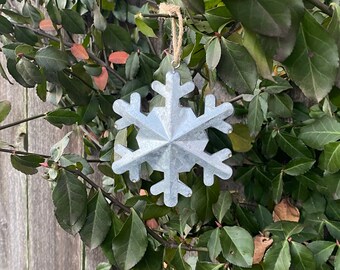 Tin Snowflake Christmas Ornament - Rustic Farmhouse Holiday Decoration