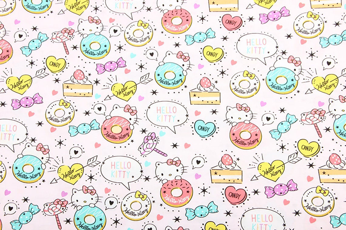 Donuts Hello Kitty Fabric 100 Cotton Fabric Cartoon Printed Etsy