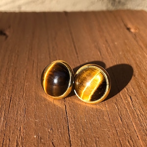Gold Tiger Eye Earrings, Gemstone Studs, Boho Earrings, Stud Earrings, Gemstone Jewelry, Hippie Earrings, Tiger Eye Stud Earrings