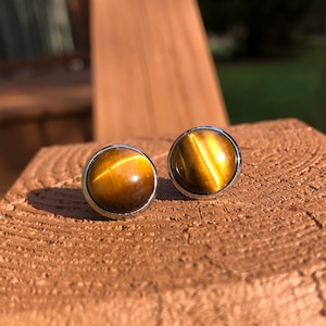 Silver Tiger Eye Earrings, Gemstone Studs, Boho Earrings, Stud Earrings, Gemstone Jewelry, Hippie Earrings, Tiger Eye Stud Earrings
