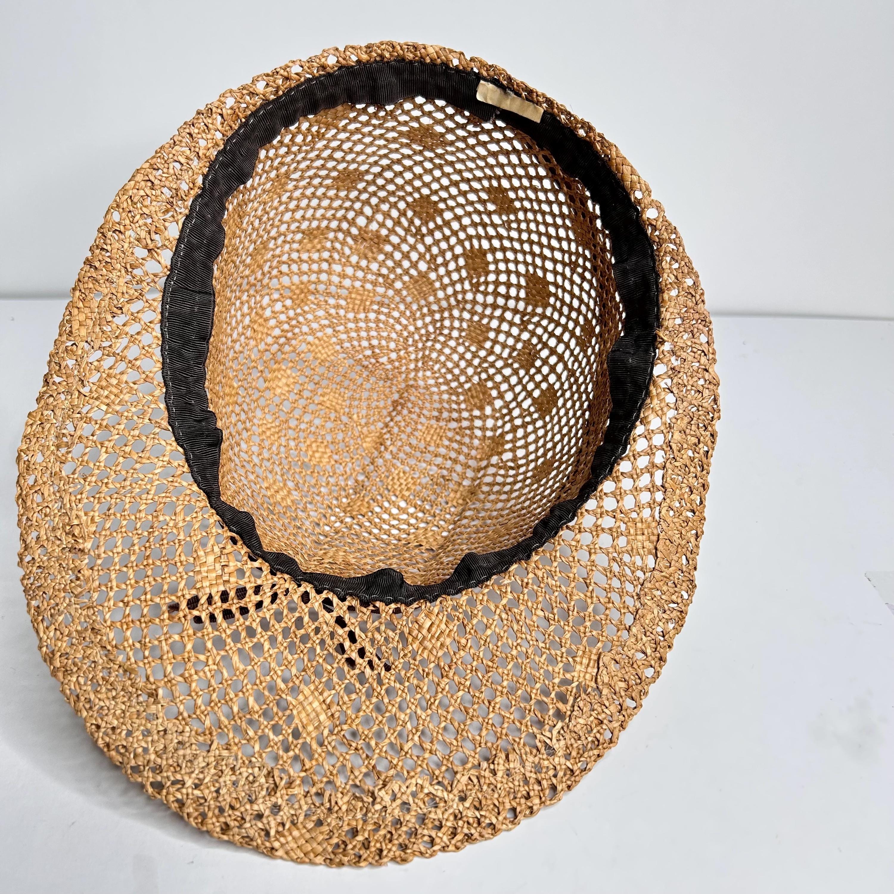 Vintage Straw Sun Hat with Brown Ribbon Geranium Sun Hat - Long Chocolate Brown Grosgrain Ribbon  main image 3