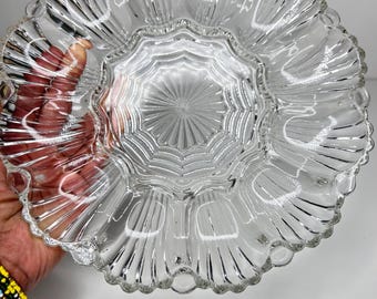 Vintage Anchor Hocking Deviled Egg Plate Klarglas Shell Wave 10-Zoll-Relish Tablett Mid Century Kitchen Servierplatte