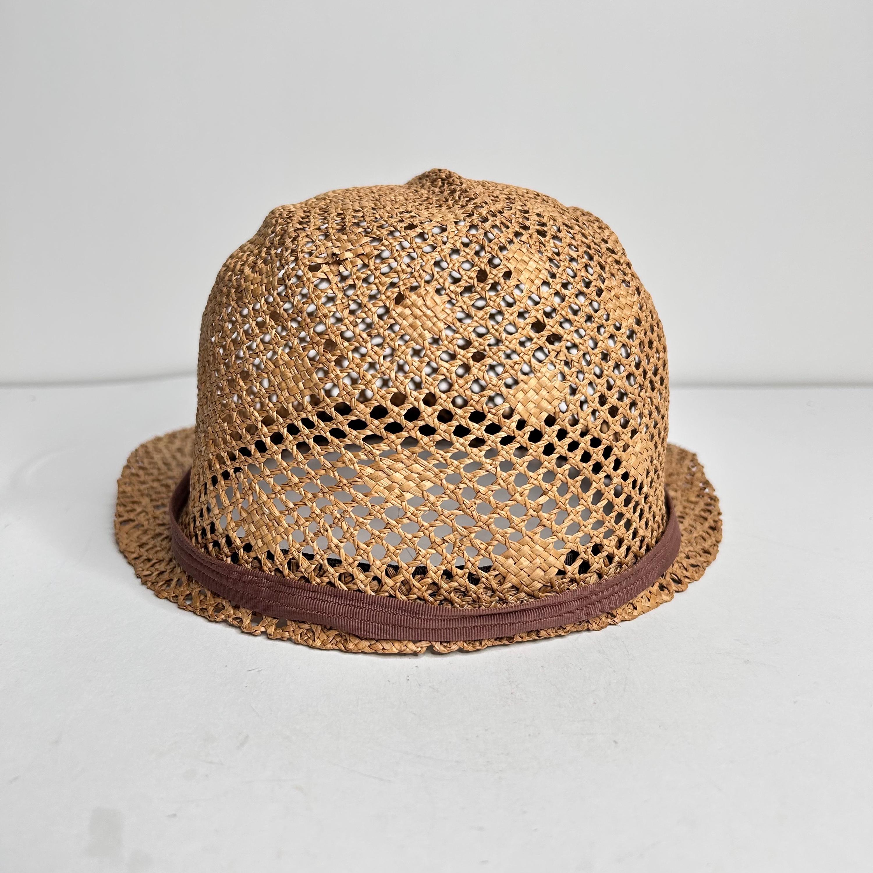 Vintage Straw Sun Hat With Brown Ribbon Bow | Open Weave  display picture 2