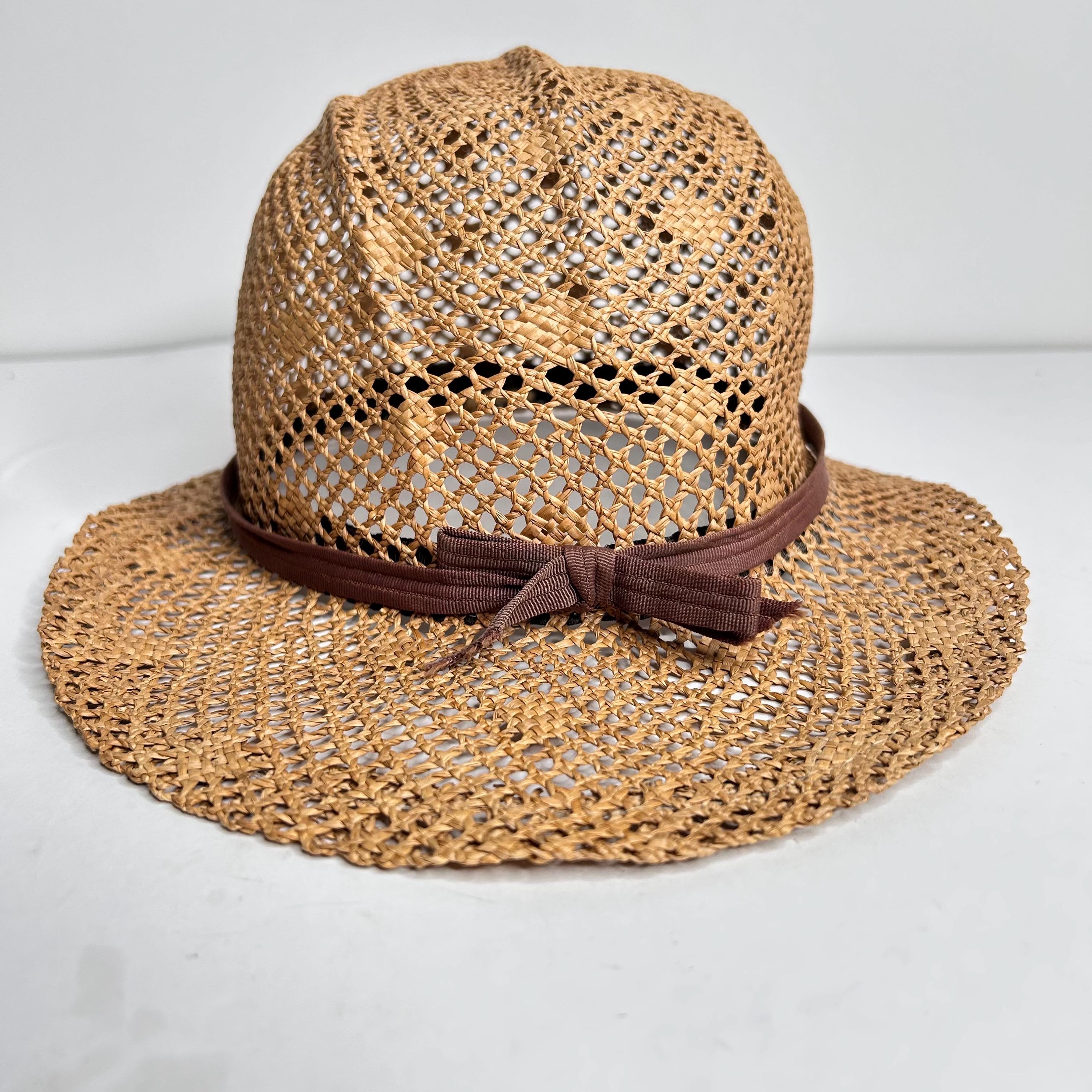 Vintage Brown Woven Straw Hat with Bow Betmar New York Vintage Upturned Brim Natural Straw Hat  main image 3