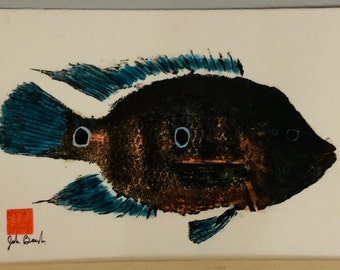 Original Gyotaku Fish Print "Cichlid #1" Mounted