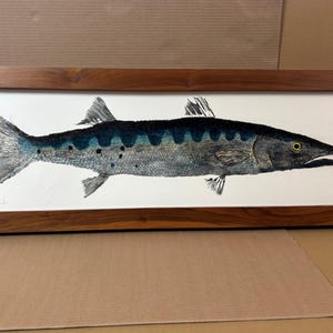 Original Gyotaku Fish Print - Barracuda - Mounted & Framed