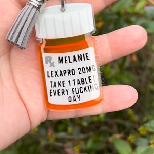 What&#39;s your dose? Personalized Keychain | Antidepressant Acrylic Keychain | Lexapro Pill Bottle Keychain | Medication Reminder Keychain |