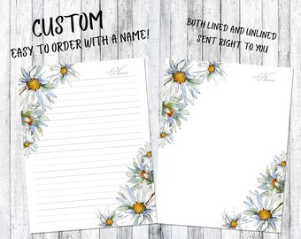 beautiful paper for writing Daisy stationery, Add Your Name to Personalize, Writing Paper, ruled and blank notepaper, Customize your stationery