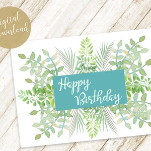 carte d’anniversaire de verdure tropicale, carte botanique, carte téléchargeable, carte tropicale, 5 x 7 carte