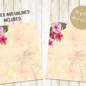 Tropical Flower Stationery, Lined and unlined writing paper, invitation, list making, journalling