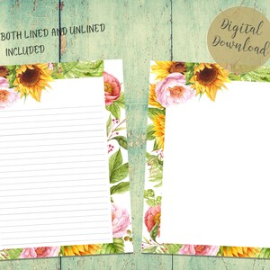 Sunflower stationery, Lined and Unlined Writing Paper, Print At Home,  Scrapbooks, Journals, Invites, Lists