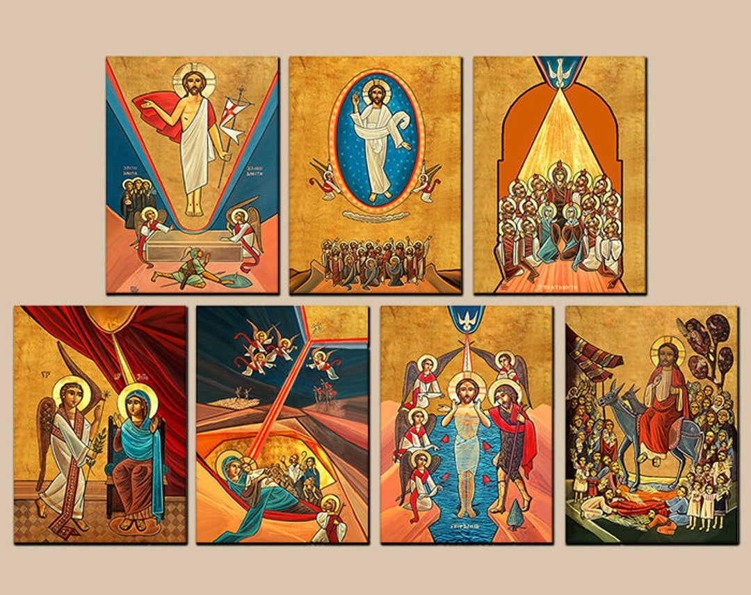 Set of 7 Coptic Icons for the 7 Major Feasts of the Lord Jesus Christ