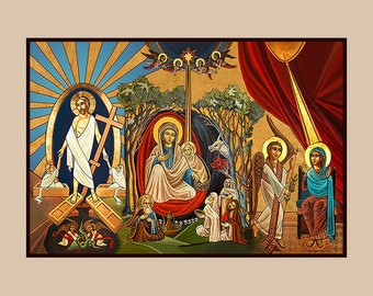 Icon of the 29th of every Coptic Month. commemoration of the Annunciation, Nativity and Resurrection feasts