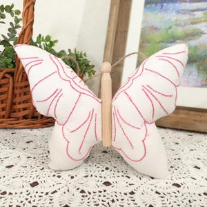 Hanging Vintage Quilt Butterfly, Pink Embroidery, Peg Hanger, Farmhouse Decor
