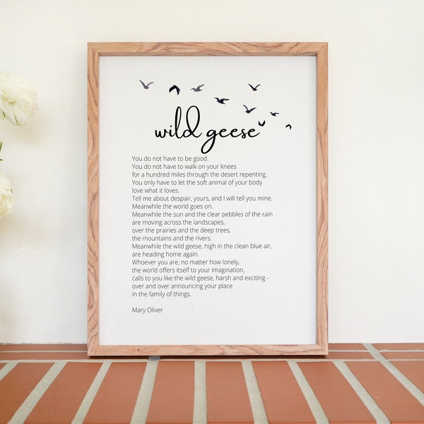 Wild Geese Poem Digital Wall Art, Mary Oliver Quote Download Print, Home Decor Printable, Poem Quote Wall Art, Mary Oliver Poetry Book Lover