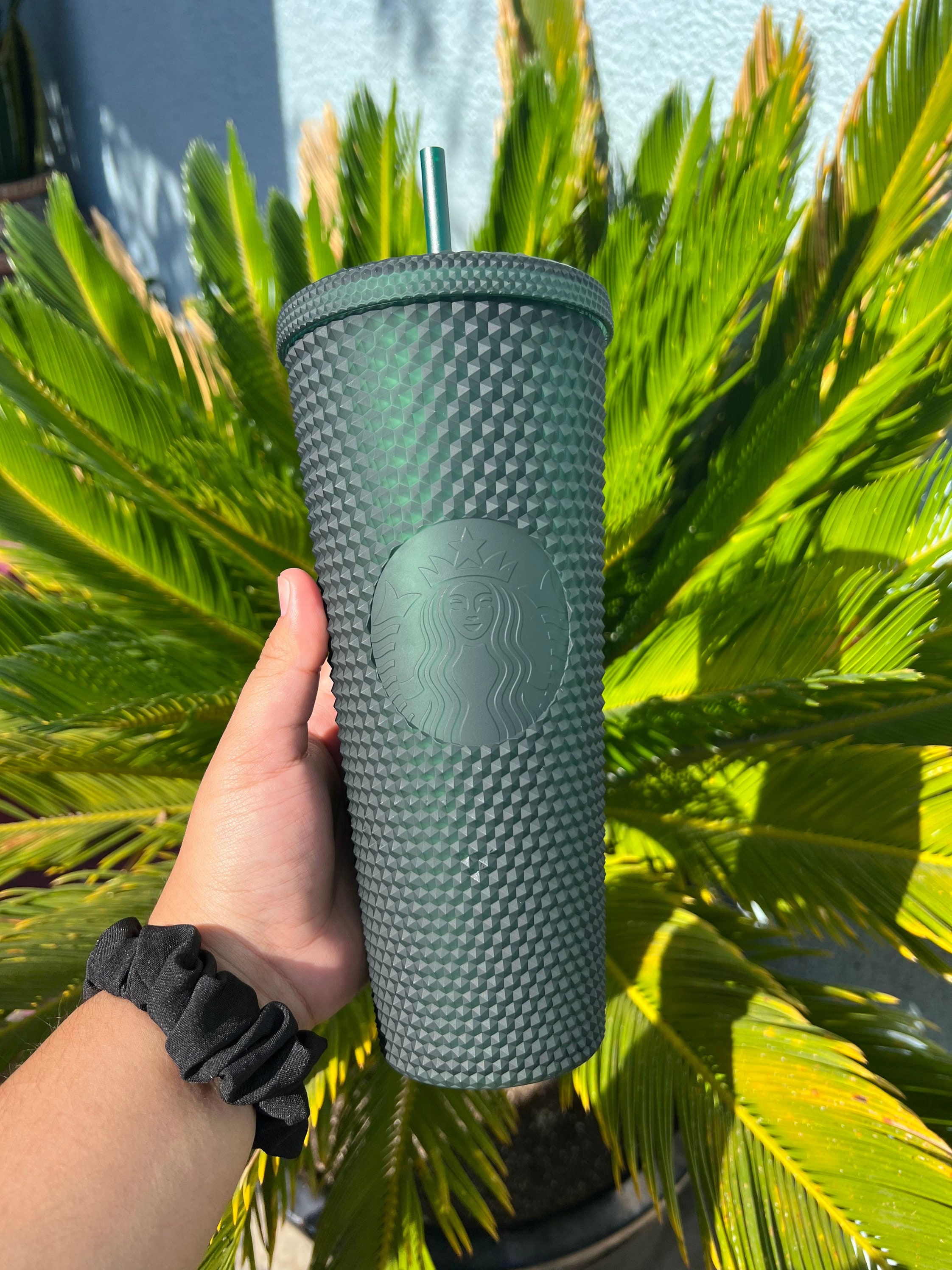 Starbucks Venti Matte Dark Forest Green Gridded Straw Cup, Nwt/new