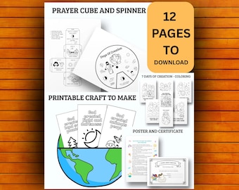 Creation Craft Bible Story Coloring Activity for Kids, God's 7 Days of Creation Printable
