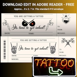 Tattoo Gift, Birthday Tattoo Voucher, Tattoo Printable Ticket, Editable Tattoo Gift Certificate Printable Tickets Surprise Tattoo Gift
