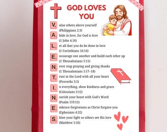 Christelijke valentijnskaart, afdrukbare schrift liefdeskaart, Johannes 3:16 bijbelvers, op geloof gebaseerd valentijnscadeau