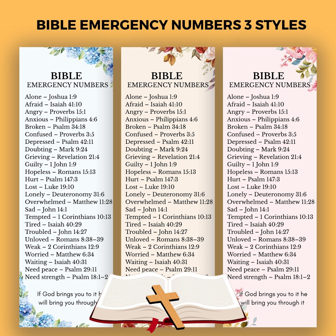 Emergency Scripture Numbers Bible Emergency Numbers Bookmark: Scripture Verse Guide (digital ...