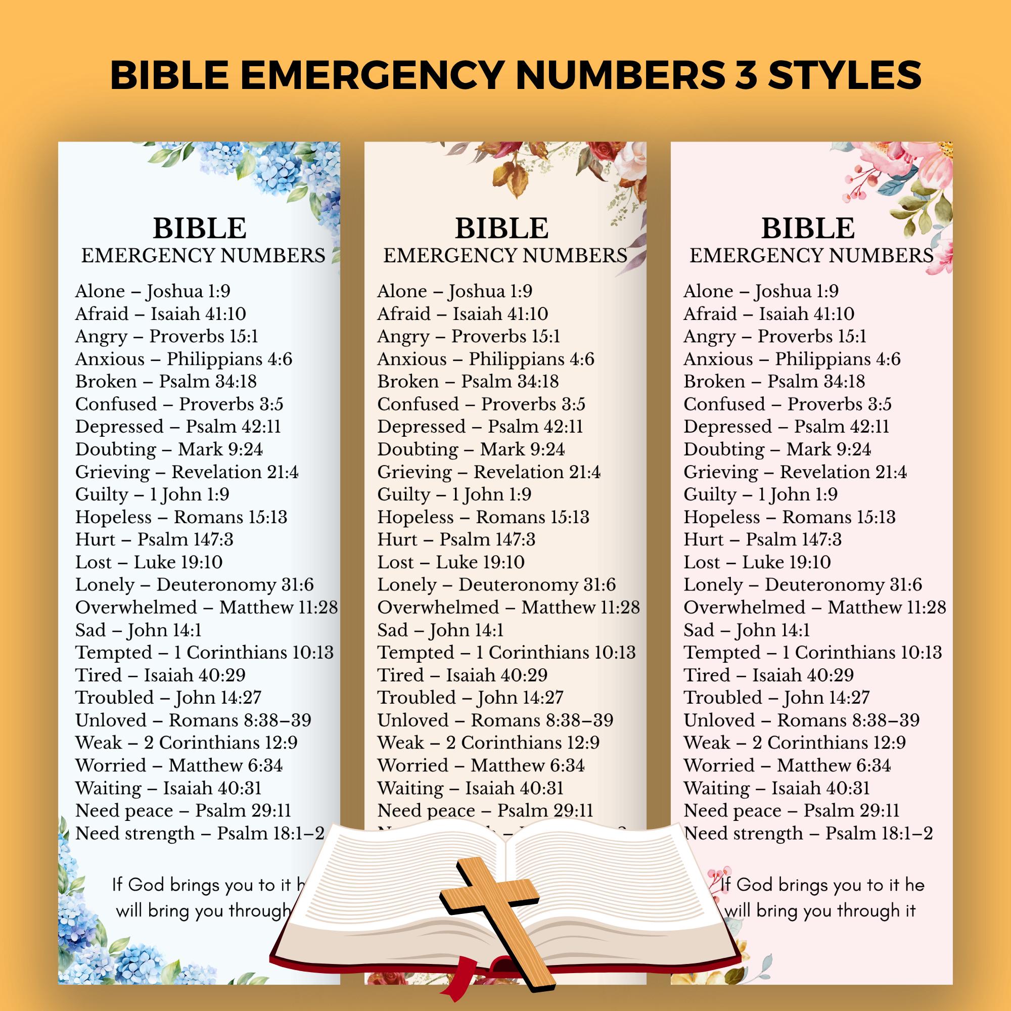 Scripture From Numbers Bible Emergency Numbers Bookmark: Scripture Verse Guide (digital ...
