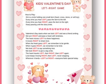 Valentines Left Right Game, Fun Printable Gift Exchange Game, Kids Pass the Prize, Perfect for Parties and Events