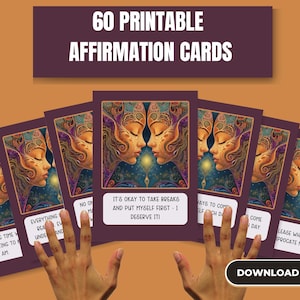 Tarjetas de Afirmación Imprimibles para Mujeres: Amor Propio, Juego de 60 Tarjetas de Afirmación, Baraja de Afirmaciones Positivas, Tableros de Visión Imprimibles