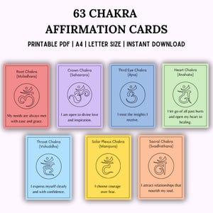 Carte di affermazioni digitali per l'allineamento dei chakra - Carte di meditazione per la guarigione dei chakra stampabili - Guida al bilanciamento dei chakra - Carte per sessioni di Reiki e Yoga