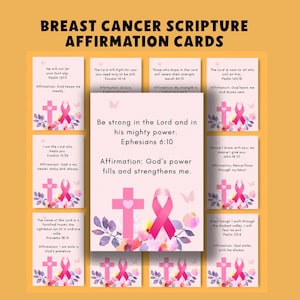 Breast Cancer Scripture Affirmation Cards, Pink Floral 3x3.5 Uplifting Bible Verses