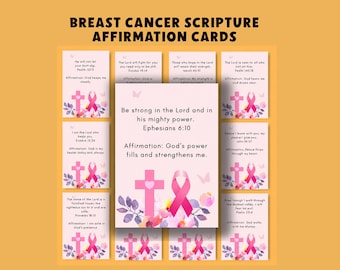 Breast Cancer Scripture Affirmation Cards, Pink Floral 3x3.5 Uplifting Bible Verses
