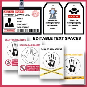 Detektiv Abzeichen druckbare, bearbeitbare ID-Karte für Kinder, lustige Partyzubehör, bearbeitbare Geheimagent ID Geheimer Spion Namensschild